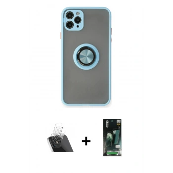 MARSİLYAN™- iPhone 11 Pro Max Kılıf Yörünge Çizgi - Siyah 360 Mat Full Body Arka Koruyucu + Kamera Lens Koruma Cam - SF