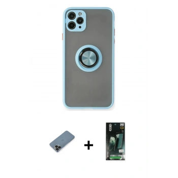 MARSİLYAN™- iPhone 11 Pro Max Kılıf Yörünge Çizgi - Siyah 360 Mat Full Body Arka Koruyucu + Metal Kamera Lens Koruma Cam - SH