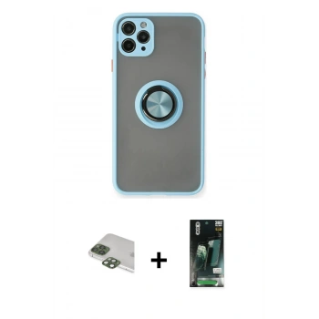 MARSİLYAN™- iPhone 11 Pro Max Kılıf Yörünge Çizgi - Siyah 360 Mat Full Body Arka Koruyucu + Pers Alüminyum Kamera Lens - YL