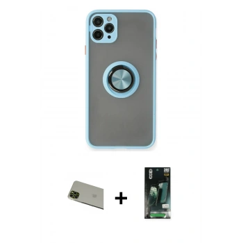 MARSİLYAN™- iPhone 11 Pro Max Kılıf Yörünge Çizgi - Siyah 360 Mat Full Body Arka Koruyucu + Rainbow Kamera Lens Koruma Cam - YL