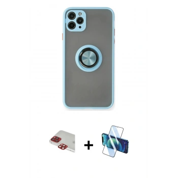 MARSİLYAN™- iPhone 11 Pro Max Kılıf Yörünge Çizgi - Siyah 3D Antistatik Cam Ekran Koruyucu + Pers Alüminyum Kamera Lens - KI