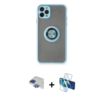 MARSİLYAN™- iPhone 11 Pro Max Kılıf Yörünge Çizgi - Siyah 3D Antistatik Cam Ekran Koruyucu + Pers Alüminyum Kamera Lens - LT