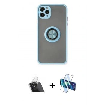 MARSİLYAN™- iPhone 11 Pro Max Kılıf Yörünge Çizgi - Siyah 3D Antistatik Cam Ekran Koruyucu + Kamera Lens Koruma Cam - SF