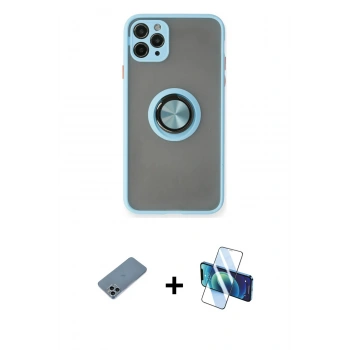 MARSİLYAN™- iPhone 11 Pro Max Kılıf Yörünge Çizgi - Siyah 3D Antistatik Cam Ekran Koruyucu + Shine Kamera Lens Koruma Cam - SABE
