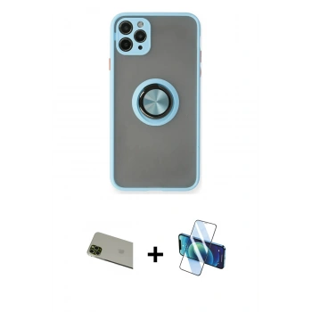 MARSİLYAN™- iPhone 11 Pro Max Kılıf Yörünge Çizgi - Siyah 3D Antistatik Cam Ekran Koruyucu + Rainbow Kamera Lens Koruma Cam - YL