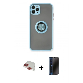 MARSİLYAN™- iPhone 11 Pro Max Kılıf Yörünge Çizgi - Siyah 3D Antistatik Hayalet Cam Ekran Koruyucu + Pers Alüminyum Kamera Lens - KI