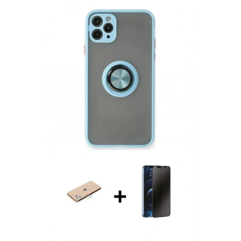 MARSİLYAN™- iPhone 11 Pro Max Kılıf Yörünge Çizgi - Siyah 3D Antistatik Hayalet Cam Ekran Koruyucu + Renkli Kamera Lens Koruma Cam - MI
