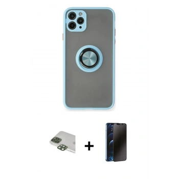 MARSİLYAN™- iPhone 11 Pro Max Kılıf Yörünge Çizgi - Siyah 3D Antistatik Hayalet Cam Ekran Koruyucu + Pers Alüminyum Kamera Lens - YL