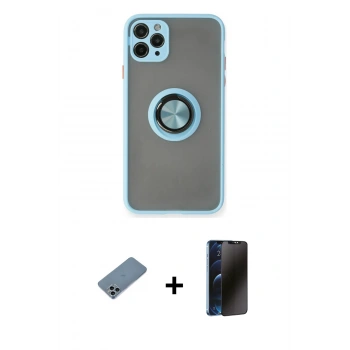 MARSİLYAN™- iPhone 11 Pro Max Kılıf Yörünge Çizgi - Siyah 3D Antistatik Hayalet Cam Ekran Koruyucu + Shine Kamera Lens Koruma Cam - SABE