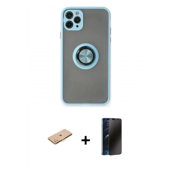MARSİLYAN™- iPhone 11 Pro Max Kılıf Yörünge Çizgi - Siyah 3D Antistatik Hayalet Cam Ekran Koruyucu + Renkli Kamera Lens Koruma Cam - TU