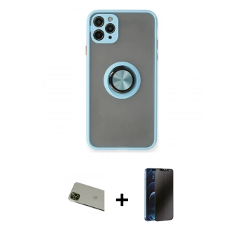 MARSİLYAN™- iPhone 11 Pro Max Kılıf Yörünge Çizgi - Siyah 3D Antistatik Hayalet Cam Ekran Koruyucu + Rainbow Kamera Lens Koruma Cam - YL