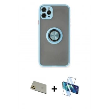 MARSİLYAN™- iPhone 11 Pro Max Kılıf Yörünge Çizgi - Siyah 3D Antistatik Seramik Nano Ekran Koruyucu + Rainbow Kamera Lens Koruma Cam - GD