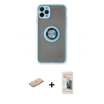 MARSİLYAN™- iPhone 11 Pro Max Kılıf Yörünge Çizgi - Siyah 6D Mat Seramik Hayalet Nano Ekran Koruyucu + Renkli Kamera Lens Koruma Cam - PE
