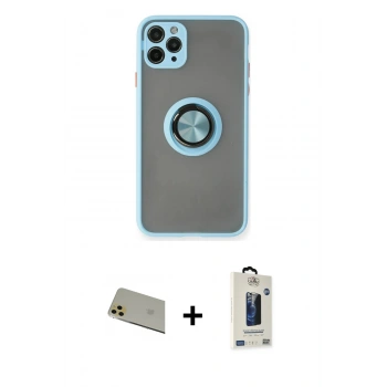 MARSİLYAN™- iPhone 11 Pro Max Kılıf Yörünge Çizgi - Siyah Bilvis Hayalet Cam Ekran Koruyucu + Rainbow Kamera Lens Koruma Cam - GD