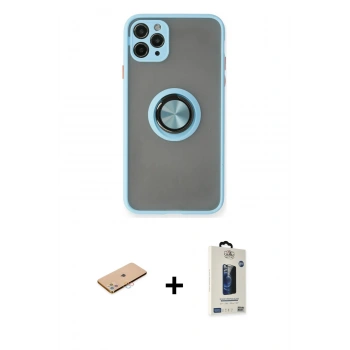 MARSİLYAN™- iPhone 11 Pro Max Kılıf Yörünge Çizgi - Siyah Bilvis Hayalet Cam Ekran Koruyucu + Renkli Kamera Lens Koruma Cam - PE