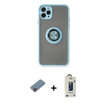MARSİLYAN™- iPhone 11 Pro Max Kılıf Yörünge Çizgi - Siyah Bilvis Hayalet Cam Ekran Koruyucu + Shine Kamera Lens Koruma Cam - PE