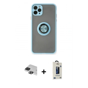 MARSİLYAN™- iPhone 11 Pro Max Kılıf Yörünge Çizgi - Siyah Bilvis Hayalet Cam Ekran Koruyucu + Pers Alüminyum Kamera Lens - SH