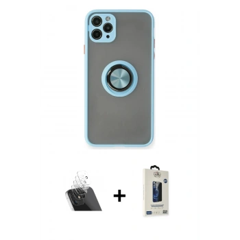 MARSİLYAN™- iPhone 11 Pro Max Kılıf Yörünge Çizgi - Siyah Bilvis Hayalet Cam Ekran Koruyucu + Kamera Lens Koruma Cam - SF