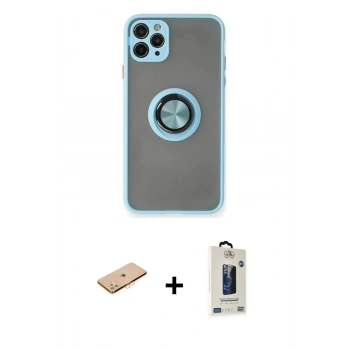 MARSİLYAN™- iPhone 11 Pro Max Kılıf Yörünge Çizgi - Siyah Bilvis Hayalet Cam Ekran Koruyucu + Renkli Kamera Lens Koruma Cam - TU
