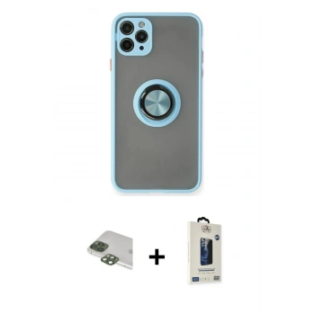MARSİLYAN™- iPhone 11 Pro Max Kılıf Yörünge Çizgi - Siyah Bilvis Hayalet Cam Ekran Koruyucu + Pers Alüminyum Kamera Lens - YL