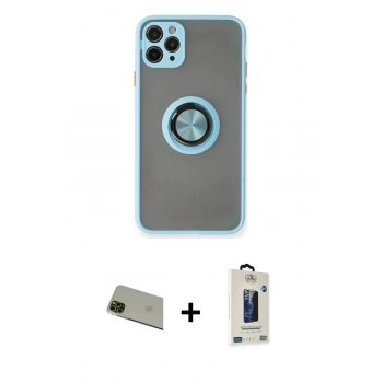 MARSİLYAN™- iPhone 11 Pro Max Kılıf Yörünge Çizgi - Siyah Bilvis Hayalet Cam Ekran Koruyucu + Rainbow Kamera Lens Koruma Cam - YL