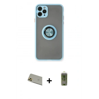 MARSİLYAN™- iPhone 11 Pro Max Kılıf Yörünge Çizgi - Siyah Joko Magic 5D Hayalet Cam + Rainbow Kamera Lens Koruma Cam - GD