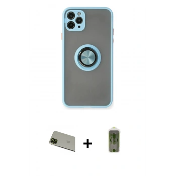 MARSİLYAN™- iPhone 11 Pro Max Kılıf Yörünge Çizgi - Siyah Joko Magic 5D Hayalet Cam + Rainbow Kamera Lens Koruma Cam - YL