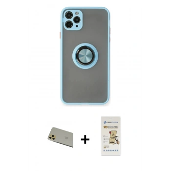 MARSİLYAN™- iPhone 11 Pro Max Kılıf Yörünge Çizgi - Siyah Mat Seramik Nano Ekran Koruyucu + Rainbow Kamera Lens Koruma Cam - GD