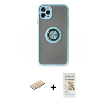 MARSİLYAN™- iPhone 11 Pro Max Kılıf Yörünge Çizgi - Siyah Mat Seramik Nano Ekran Koruyucu + Renkli Kamera Lens Koruma Cam - MI