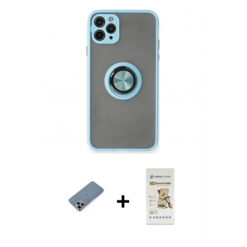 MARSİLYAN™- iPhone 11 Pro Max Kılıf Yörünge Çizgi - Siyah Mat Seramik Nano Ekran Koruyucu + Metal Kamera Lens Koruma Cam - MR