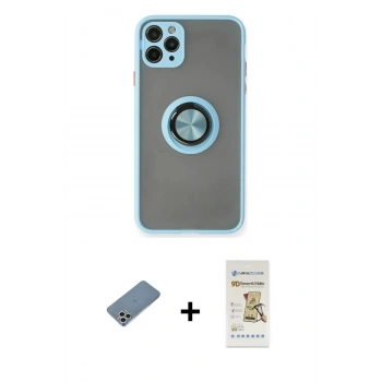 MARSİLYAN™- iPhone 11 Pro Max Kılıf Yörünge Çizgi - Siyah Mat Seramik Nano Ekran Koruyucu + Shine Kamera Lens Koruma Cam - GS
