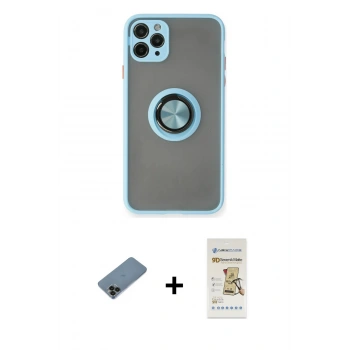 MARSİLYAN™- iPhone 11 Pro Max Kılıf Yörünge Çizgi - Siyah Mat Seramik Nano Ekran Koruyucu + Shine Kamera Lens Koruma Cam - SH