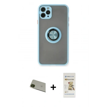 MARSİLYAN™- iPhone 11 Pro Max Kılıf Yörünge Çizgi - Siyah Mat Seramik Nano Ekran Koruyucu + Rainbow Kamera Lens Koruma Cam - YL