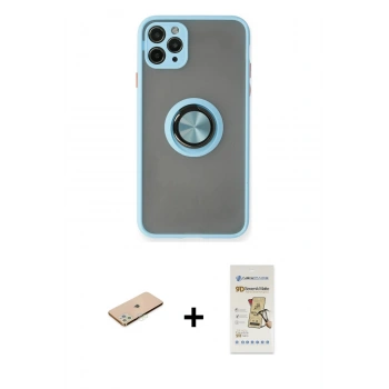 MARSİLYAN™- iPhone 11 Pro Max Kılıf Yörünge Çizgi - Siyah Mat Seramik Nano Ekran Koruyucu + Renkli Kamera Lens Koruma Cam - YL
