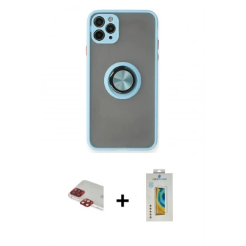 MARSİLYAN™- iPhone 11 Pro Max Kılıf Yörünge Çizgi - Siyah Polymer Nano Ekran Koruyucu + Pers Alüminyum Kamera Lens - KI