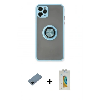 MARSİLYAN™- iPhone 11 Pro Max Kılıf Yörünge Çizgi - Siyah Polymer Nano Ekran Koruyucu + Shine Kamera Lens Koruma Cam - SABE