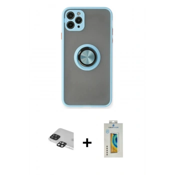 MARSİLYAN™- iPhone 11 Pro Max Kılıf Yörünge Çizgi - Siyah Polymer Nano Ekran Koruyucu + Pers Alüminyum Kamera Lens - SH