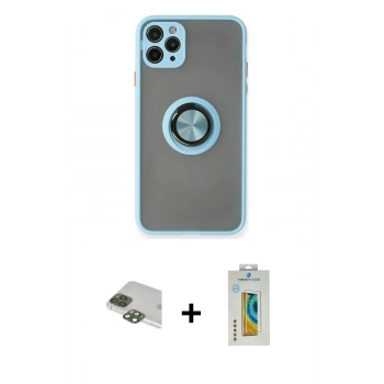 MARSİLYAN™- iPhone 11 Pro Max Kılıf Yörünge Çizgi - Siyah Polymer Nano Ekran Koruyucu + Pers Alüminyum Kamera Lens - YL