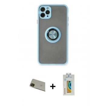 MARSİLYAN™- iPhone 11 Pro Max Kılıf Yörünge Çizgi - Siyah Polymer Nano Ekran Koruyucu + Rainbow Kamera Lens Koruma Cam - YL