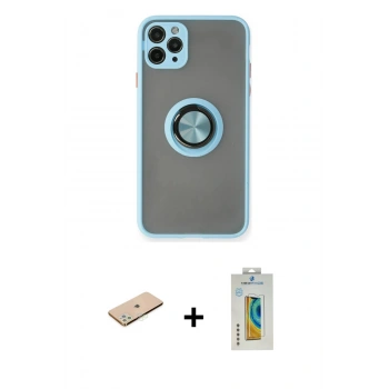 MARSİLYAN™- iPhone 11 Pro Max Kılıf Yörünge Çizgi - Siyah Polymer Nano Ekran Koruyucu + Renkli Kamera Lens Koruma Cam - YL