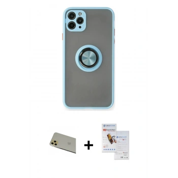 MARSİLYAN™- iPhone 11 Pro Max Kılıf Yörünge Çizgi - Siyah Seramik Nano Ekran Koruyucu + Rainbow Kamera Lens Koruma Cam - GD