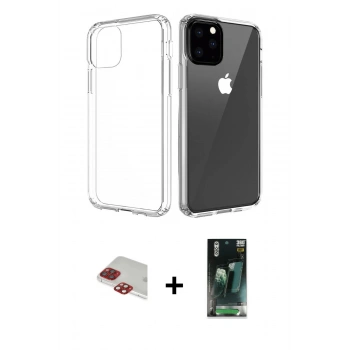MARSİLYAN™- iPhone 11 Pro Max Kılıf Zirve Doku - Şeffaf 360 Full Body Arka Koruyucu + Pers Alüminyum Kamera Lens - KI