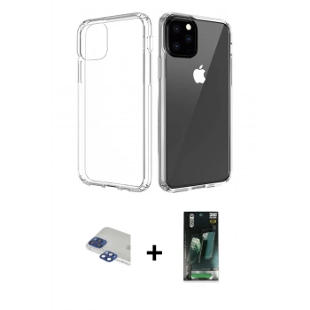 MARSİLYAN™- iPhone 11 Pro Max Kılıf Zirve Doku - Şeffaf 360 Full Body Arka Koruyucu + Pers Alüminyum Kamera Lens - LT