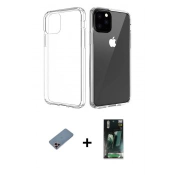 MARSİLYAN™- iPhone 11 Pro Max Kılıf Zirve Doku - Şeffaf 360 Full Body Arka Koruyucu + Shine Kamera Lens Koruma Cam - PE