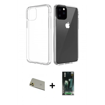 MARSİLYAN™- iPhone 11 Pro Max Kılıf Zirve Doku - Şeffaf 360 Full Body Arka Koruyucu + Rainbow Kamera Lens Koruma Cam - GD