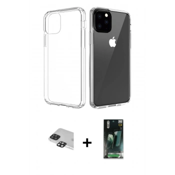 MARSİLYAN™- iPhone 11 Pro Max Kılıf Zirve Doku - Şeffaf 360 Full Body Arka Koruyucu + Pers Alüminyum Kamera Lens - SH