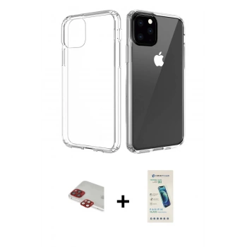 MARSİLYAN™- iPhone 11 Pro Max Kılıf Zirve Doku - Şeffaf Pasifik Cam Ekran Koruyucu + Pers Alüminyum Kamera Lens - KI