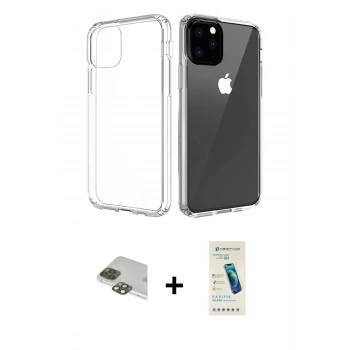 MARSİLYAN™- iPhone 11 Pro Max Kılıf Zirve Doku - Şeffaf Pasifik Cam Ekran Koruyucu + Pers Alüminyum Kamera Lens - YL