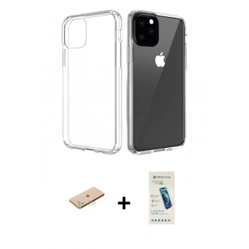 MARSİLYAN™- iPhone 11 Pro Max Kılıf Zirve Doku - Şeffaf Pasifik Cam Ekran Koruyucu + Renkli Kamera Lens Koruma Cam - MI