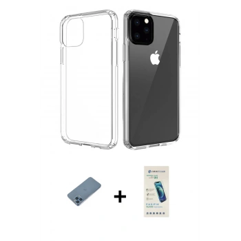 MARSİLYAN™- iPhone 11 Pro Max Kılıf Zirve Doku - Şeffaf Pasifik Cam Ekran Koruyucu + Shine Kamera Lens Koruma Cam - MI